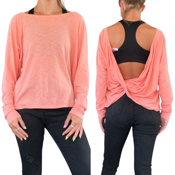 Fabletics Women's Med. Coral Flamingo Twist Switch Back Long Sleeve Tee Athletic - Picture 16 of 16